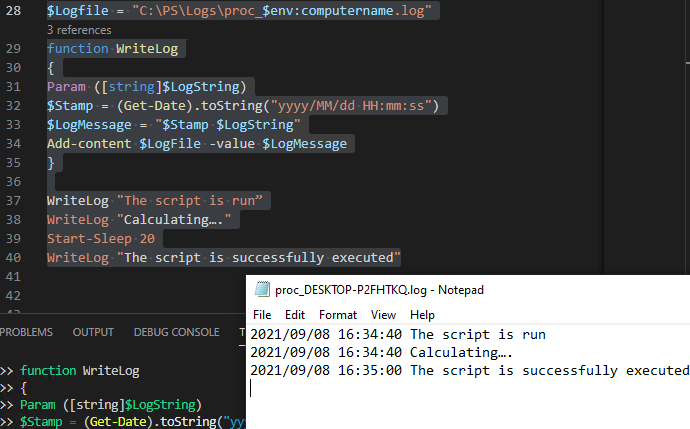 Karakter Ruddy pegefinger Writing Output to Log Files in PowerShell Script | Windows OS Hub