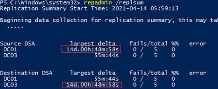 repadmin /replsummary - checking active directory replication