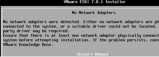 vmware esxi installer - No network adapters were detected