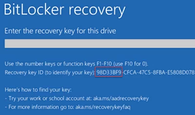 Windows shows recovery key id on startup