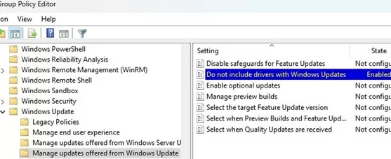 GPO: dont include drivers to windows update