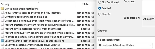 Group-Policy option: dont search drivers in Windows Updates