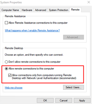 Allow remote connection to this computer on Windows