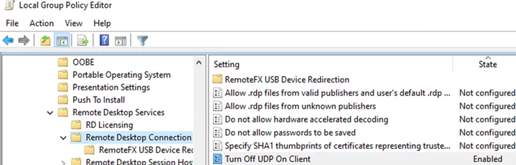 disable udp for RDP connections