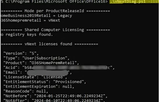 vnextdiag.ps1 - new PowerShell script to check Office license