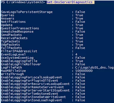 Get-DnsServerDiagnostics - get WIndows Server DNS settings with PowerShell