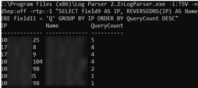 Microsoft Log Parser - parsing DNS server logs