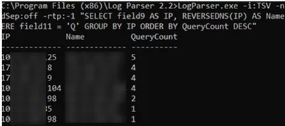 Microsoft Log Parser - parsing DNS server logs