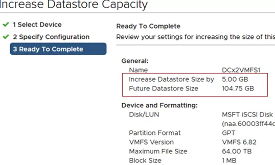 ready to increase vmfs datastore capacity 