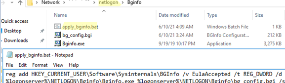 batch script to apply bginfo settings