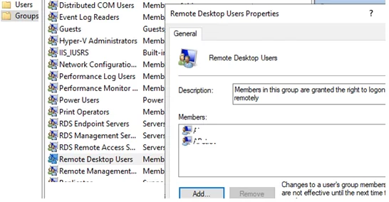 add rds user to Remote Desktop Users group