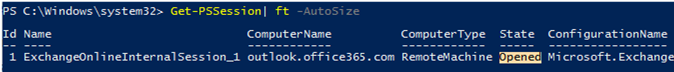 check that the Exchange Online PowerShell session is active 
