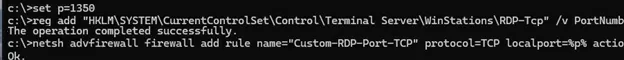 commands to change rdp port and update firewall