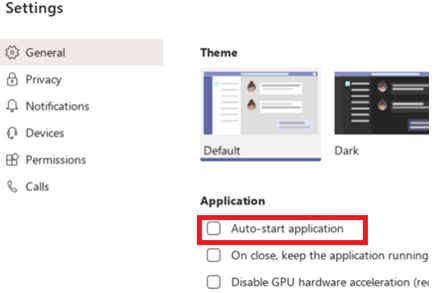 disable "Auto-start application" option in Teams settings