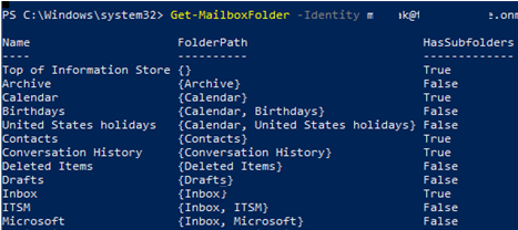 Get-MailboxFolder - list folders in Exchange mailbox