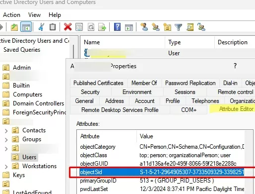 get objectSID in AD 
