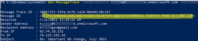 getting MessageId from the Get-MessageTrace