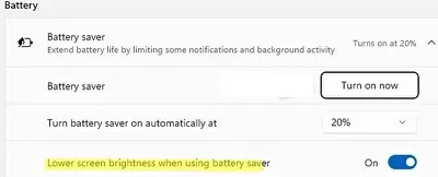 Lower screen brightness when using battery saver