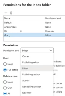 Outlook Permission Levels