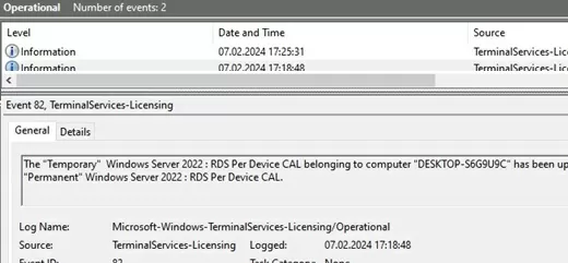 Event: RDS CAL assigned to device 