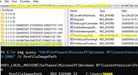 User SID in ProfileList registry