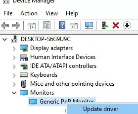 Device Manager: update display driver