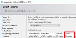 updating from SQL Server 2019 Evaluation Enterprise to Standard