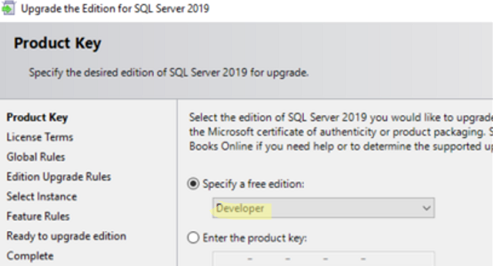 Upgrade SQL Server Evaluation Edition to Developer