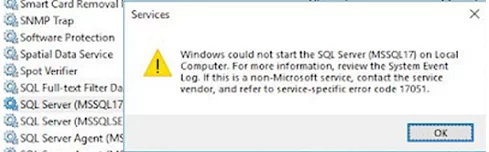 Windows could not start the SQL Server error code 17051
