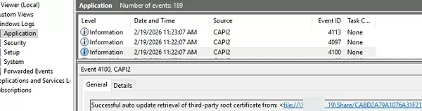 auto update root certificate from a local folder
