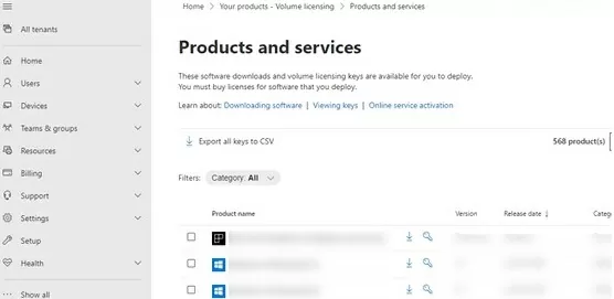 get kms host key for ms office volume from microsoft365 admin center