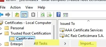 import to local-machine root certificates