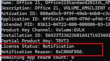 MS Office: license in notification status 0xC004F056
