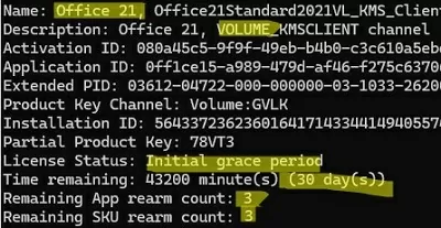 office volume edition remaining app rearm count