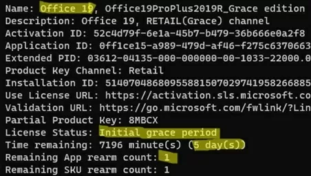 MS Office retail edition rearm count, initial grace period