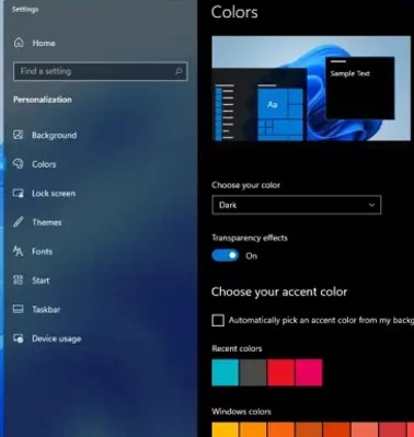 Windows 11: Colors Settings app