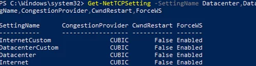 Windows TCP stack on Windows Server 2019 based on CUBIC