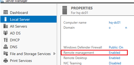 winrm remote management is enable on Windows Server by default