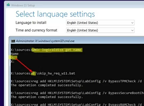 Apply BAT to bypass system hardware requirements through registry