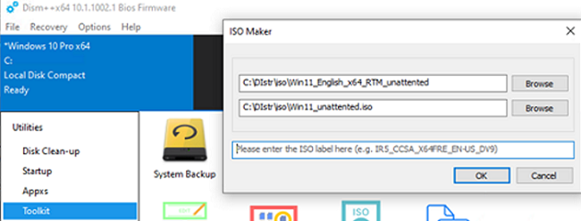 dism ++ modify windows iso image add answer file autounattend.xml