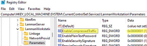 EnableCompressedTraffic - enable SMB compression in registry