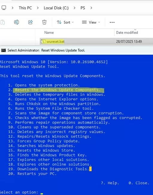 reset windows update components with wureset script