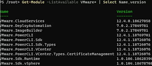 vmware powercli available modules