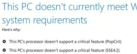 PC processor doesn't support a critical feature for windows 11 compatibility 