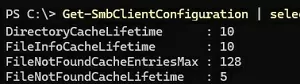 Get-SmbClientConfiguration set DirectoryCacheLifetime