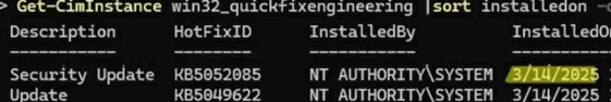 PowerShell: How to see the most recent updates Windows installed