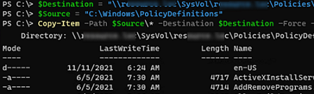 copy PolicyDefinitions admx templates to the sysvol using powershell