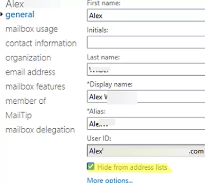 exchange hide from address list attribute