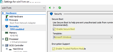 enable secure boot and trusted platform module to windows 11 vm