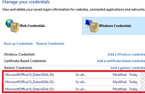 office 365 clear cached credentials